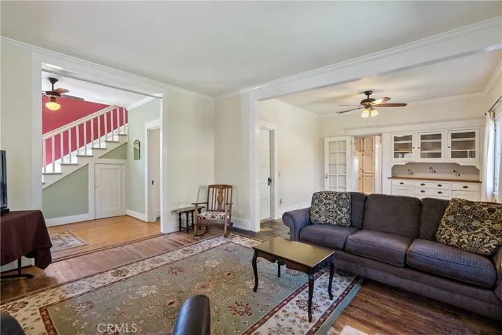 Stunning crown molding wraps the room.