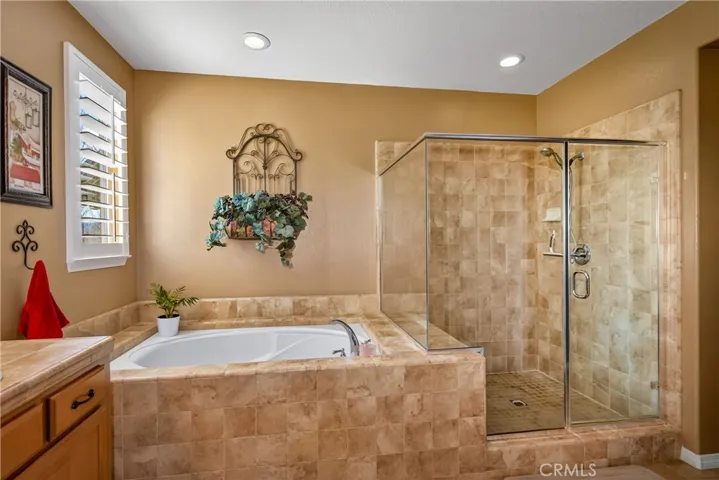 Primary bathroom with soaker tub and separate stand up shower