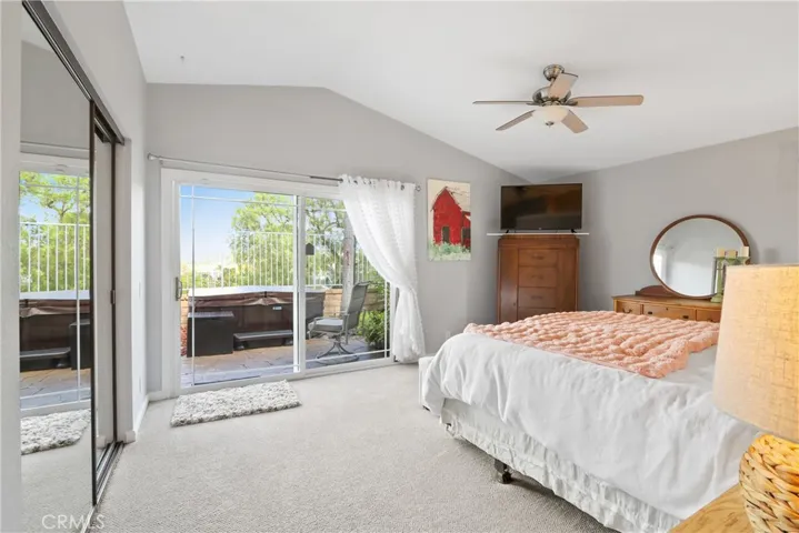 Master bedroom looking out to hot tub