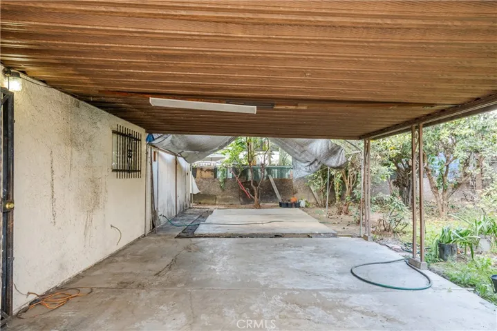 Covered patio in backyard