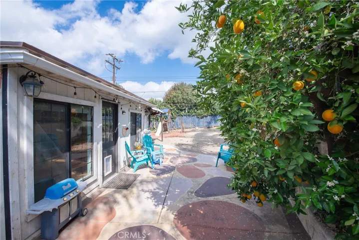The side yard can be accessed through the bonus room. There is an orange, lemon, apricot and grapefruit tree in the backyard.