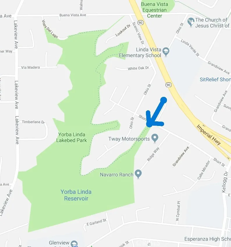 Map of the lakebed and arrow for proximity to home