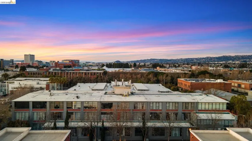 Aerial view at dusk of a city view