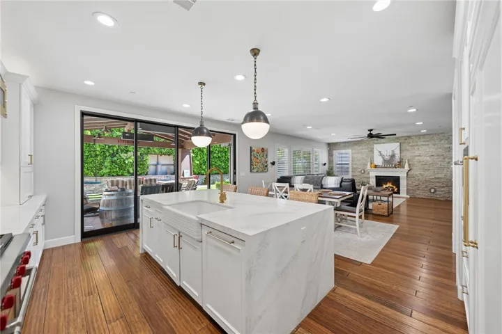 Kitchen open to family room and eating area