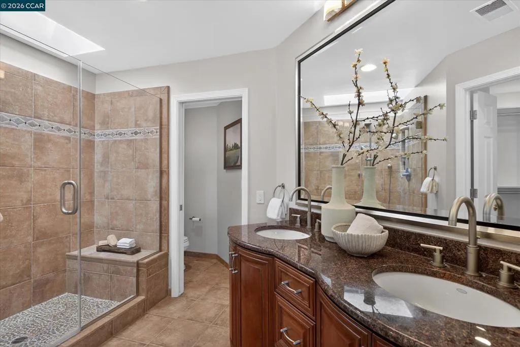 Walk in closet, large shower, 2 sinks, skylight