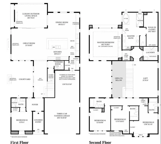 Builder floor plan is provided for reference only. Seller made structural upgrades through the builder, including converting the third-car garage into a bonus room, adding a balcony to the primary bedroom, and enclosing the courtyard to create additional interior living space on both the first and second floors. These modifications were completed by the builder at the time of construction.
