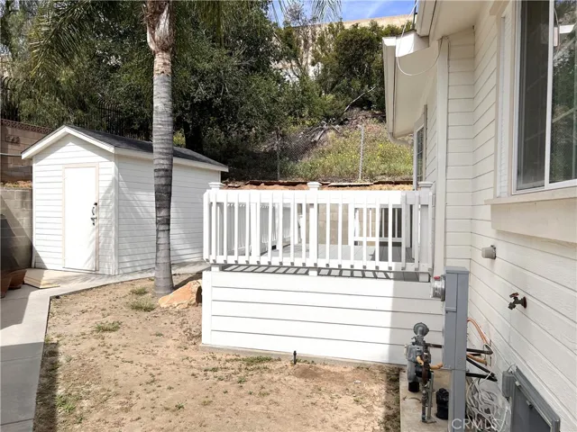 Deck and side view with storage