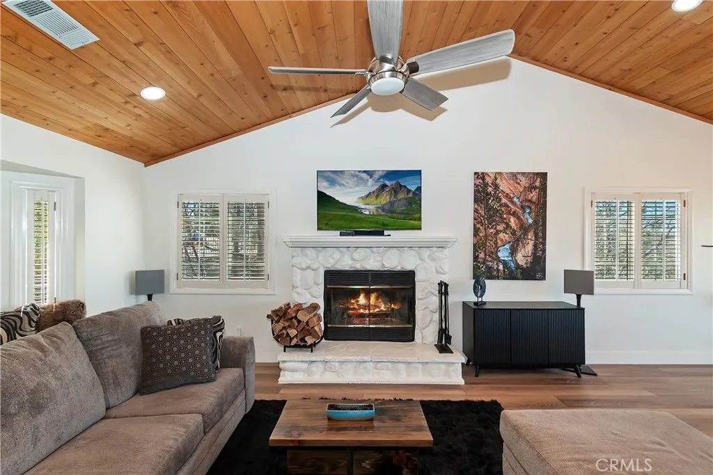 Photo is altered from original with fire in the fireplace
