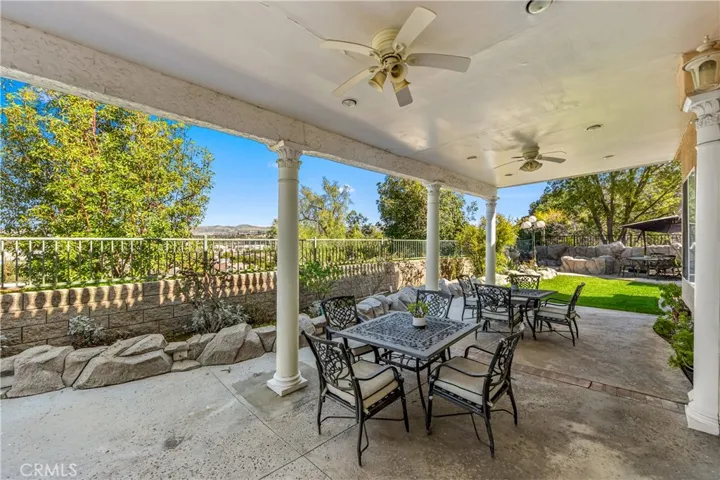 Backyard covered patio with fans