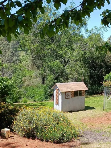 View of lower portion of property with garden shed.