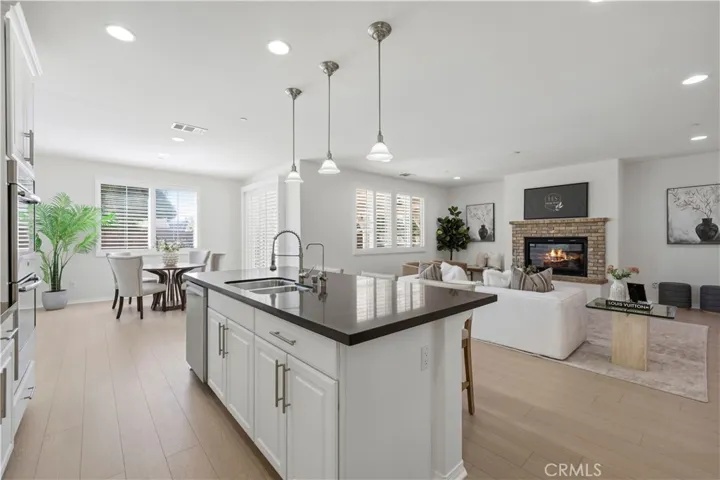 kitchen open to living and breakfast nook