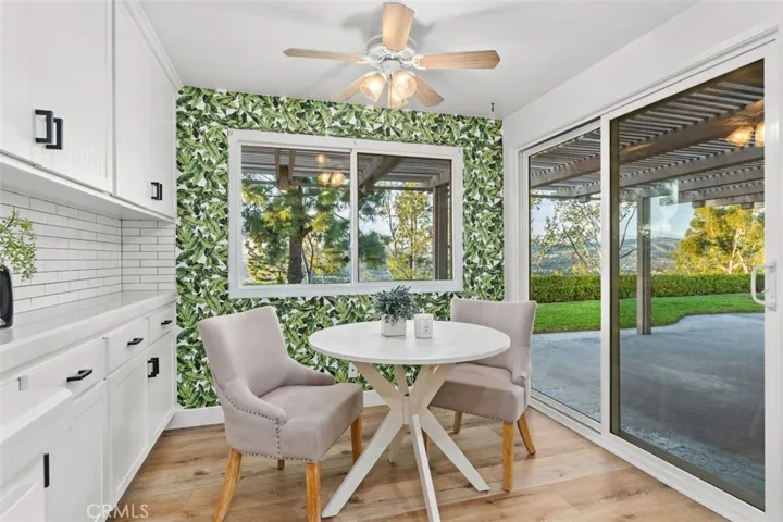 Breakfast nook located in the kitchen offers a view