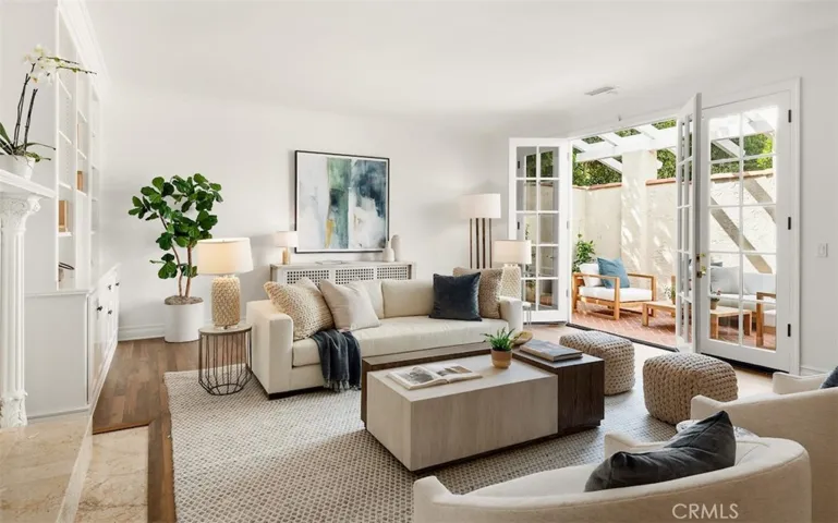 Living room with French doors to patio