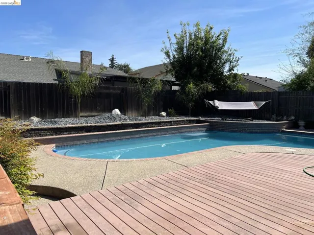 View of pool with a fenced backyard and patio surround