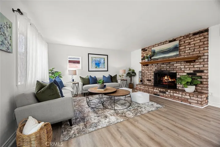 Flex Room with virtual fire in fireplace.