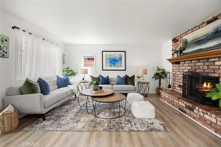 Flex Room with virtual fire in fireplace.