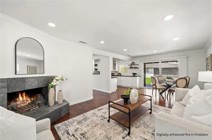 Digitally enhanced fire in fireplace