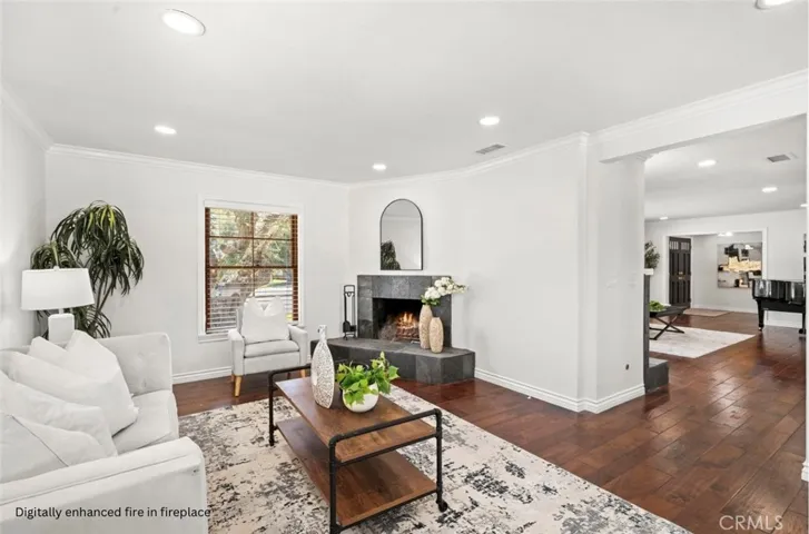 Digitally enhanced fire in fireplace