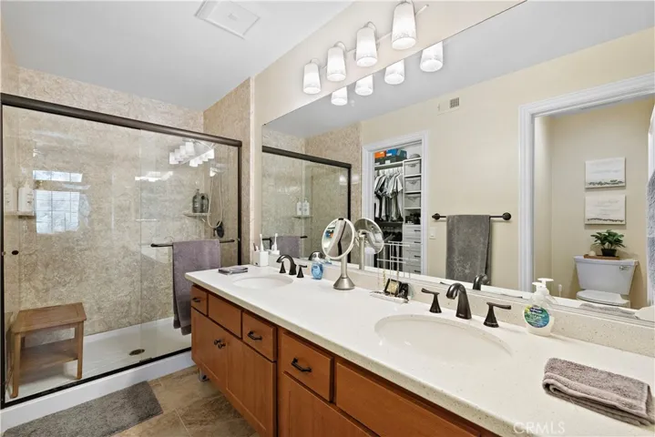 Primary bathroom with water closet and walk-in closet