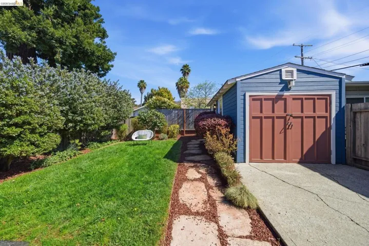 View of shed with a fenced backyard