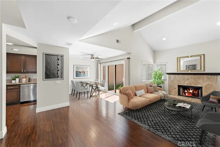 Virtually staged with furniture.