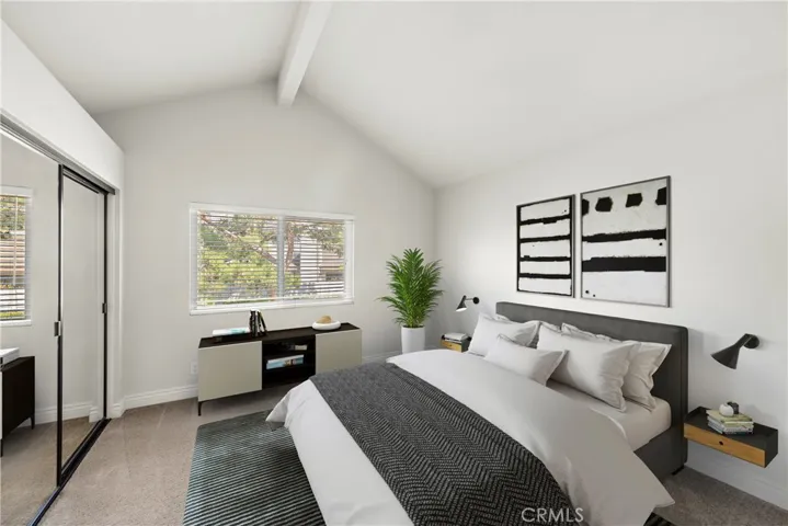 Virtually staged with furniture.