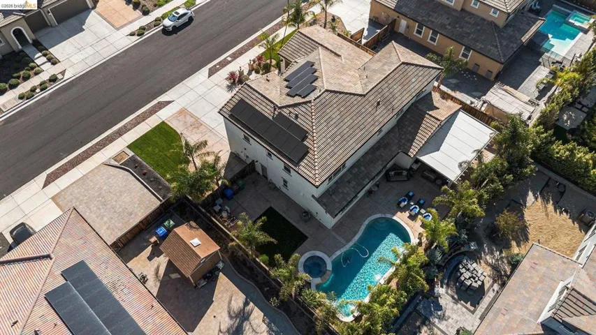 Drone / aerial view of a pool area
