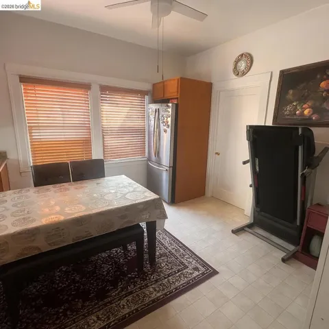 Dining room featuring ceiling fan