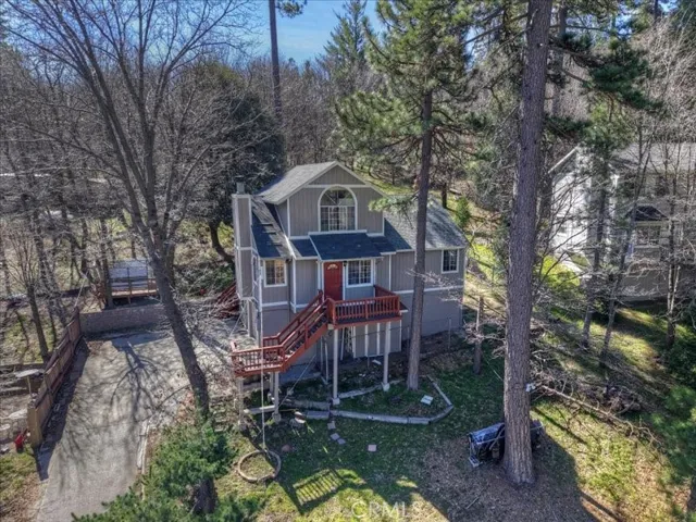 Drone shot of front of the house