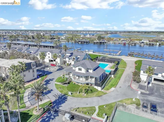 Aerial view of a nearby body of water