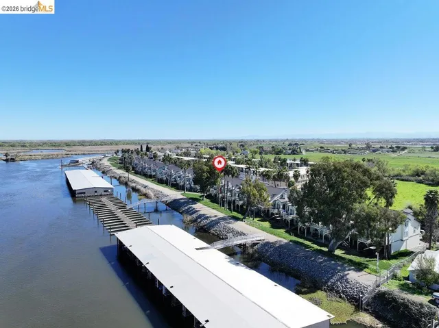Bird's eye view of a nearby body of water