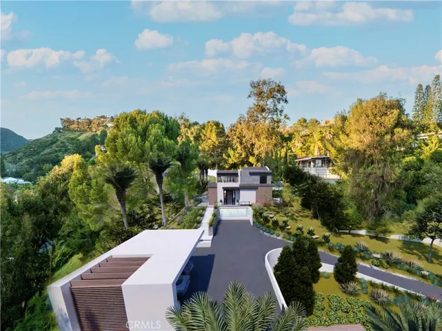 A Frontal 3D VIEW of the new build beyond and the ADU / 3-Car Garage in Front