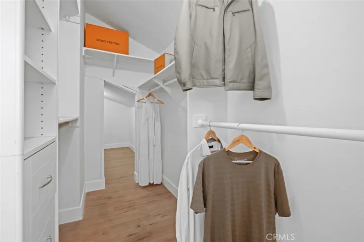 Primary suite with walk-in closet and extra storage space.