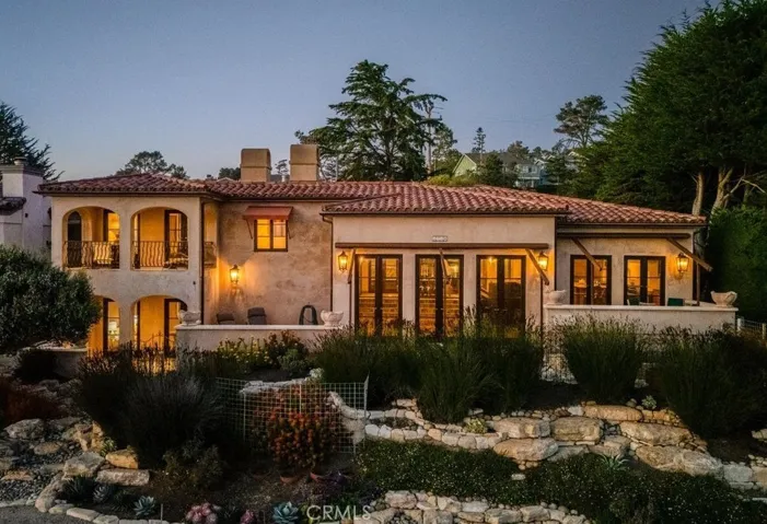 Custom Italian Villa overlooks Moonstone Beach with whitewater ocean views.