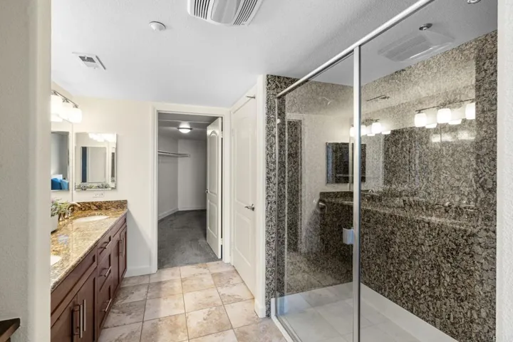 Dual sinks and spacious walk-in shower