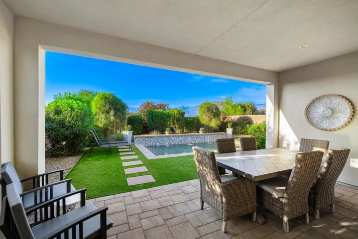 Deep patio with mountain views