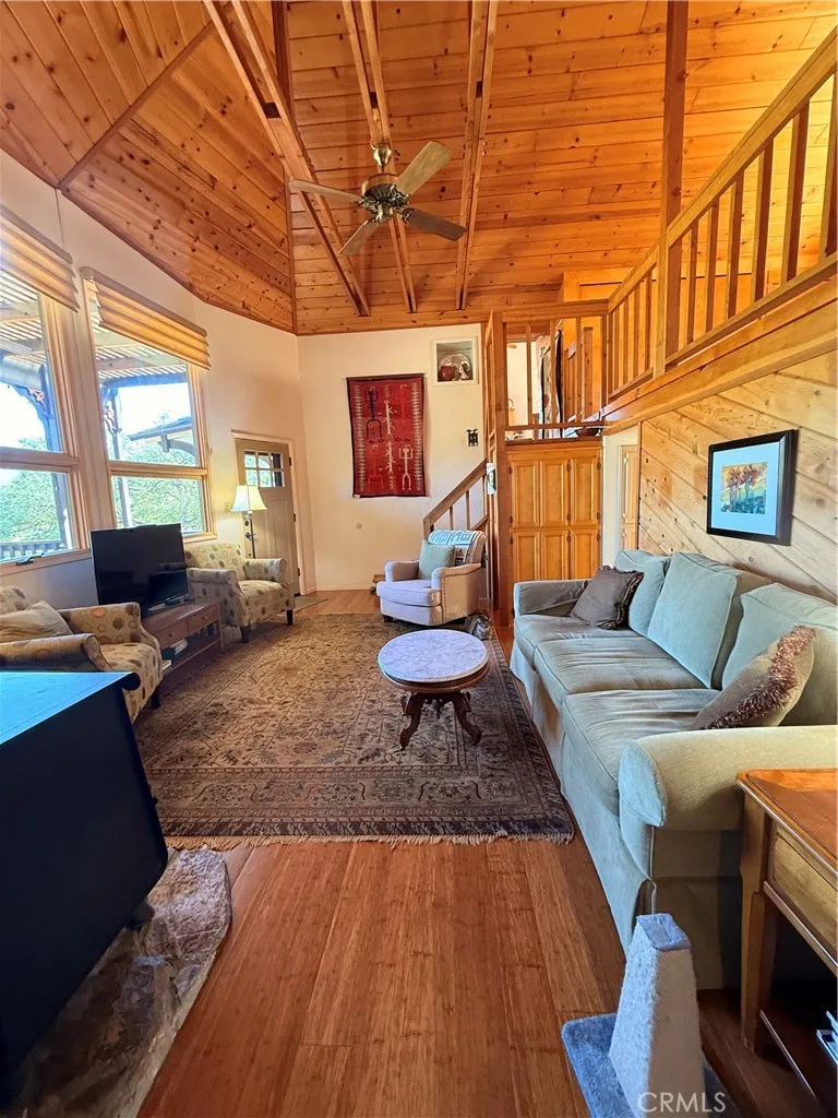 From the living room up to the kitchen.