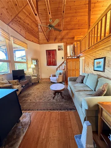 From the living room up to the kitchen.