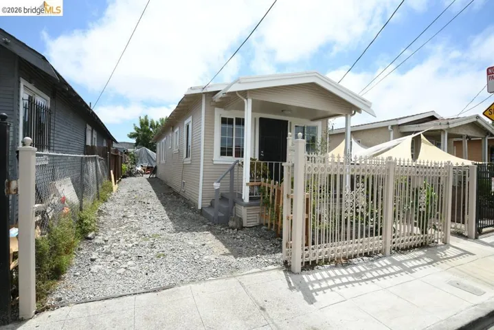 View of front facade with a gate and a fenced front yard