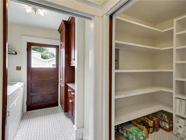 Kitchen View of Pantry, Laundry Room & Backdoor