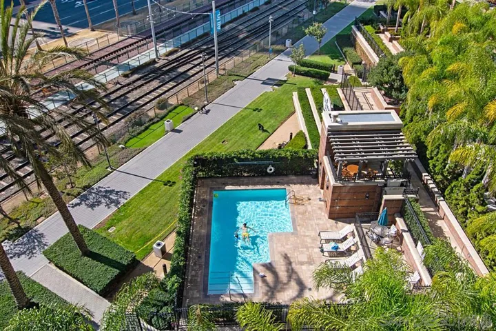 View of small pool from balcony.