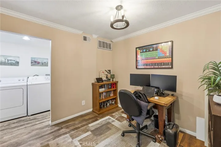 Office area with view of front porch