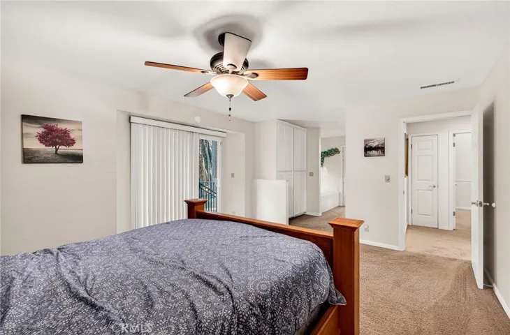 Primary bedroom view towards bath