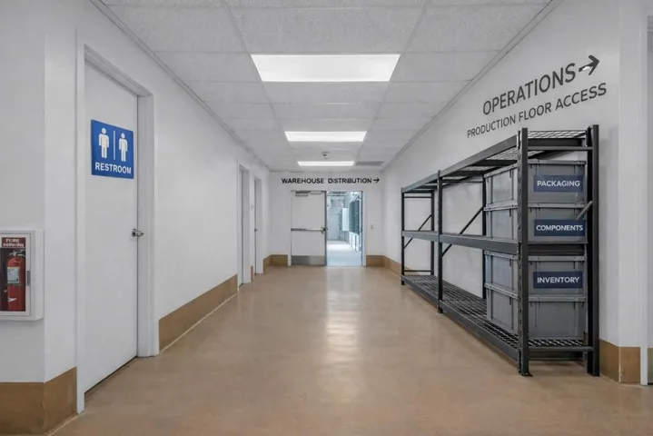 AI Staged Hallway To Warehouse