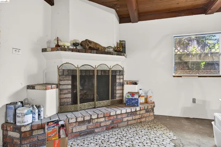 Detailed view of a brick fireplace