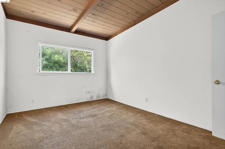 Carpeted spare room with wood ceiling and vaulted ceiling with​​‌​​​​‌​​‌‌​​‌​​​‌‌​​​‌​​‌‌​​‌‌​​‌‌​​​​ beams