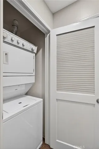 Laundry, stackable washer and dryer.