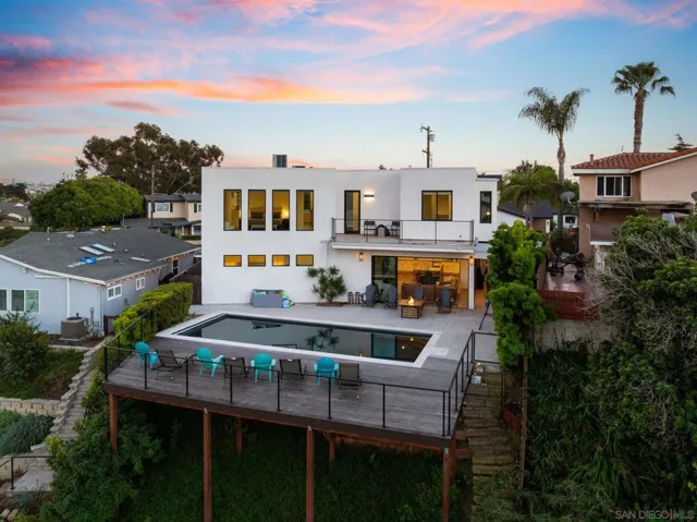 Aerial view of back of house, patio & pool