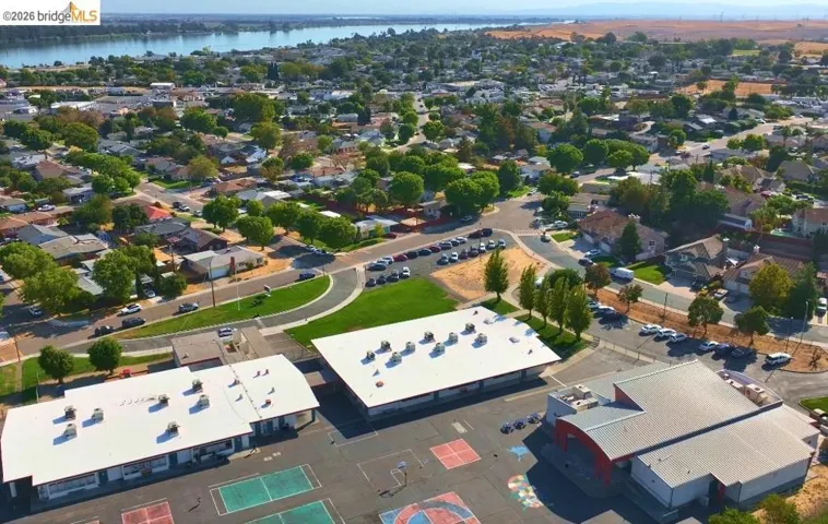 Bird's eye view of a nearby body of water