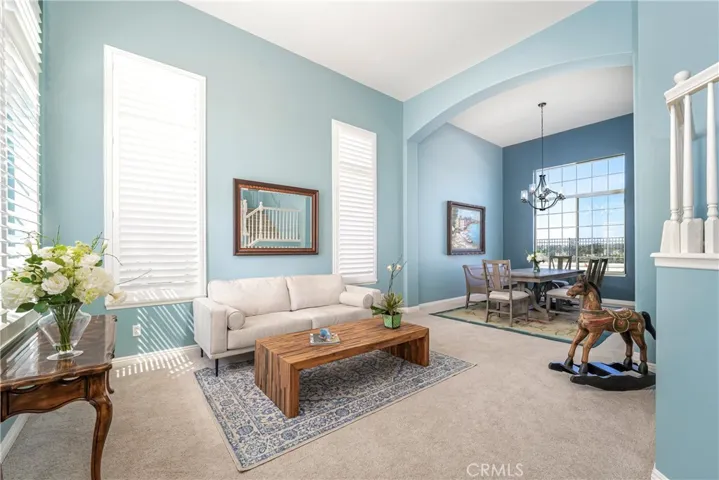 Living room with 2 story ceilings